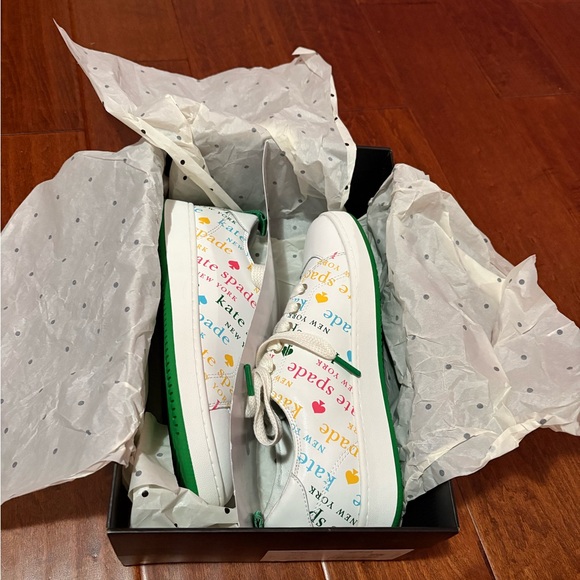 Kate Spade Nixie woman White green Sneakers with Colorful Logo Print size 7.5 B - Picture 4 of 7